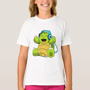 Camiseta Tartaruga em Música com Fone de Ouvido