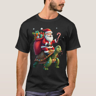 Camiseta Tartaruga engraçada Natal Papai Noel montando tart