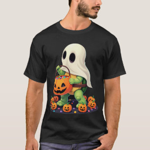 Camiseta Tartaruga Fantasma de Halloween Fofa com Doce (2)
