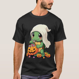Camiseta Tartaruga Fantasma de Halloween Fofa com Doce (3)