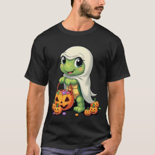 Camiseta Tartaruga Fantasma de Halloween Fofa com Doce (4)