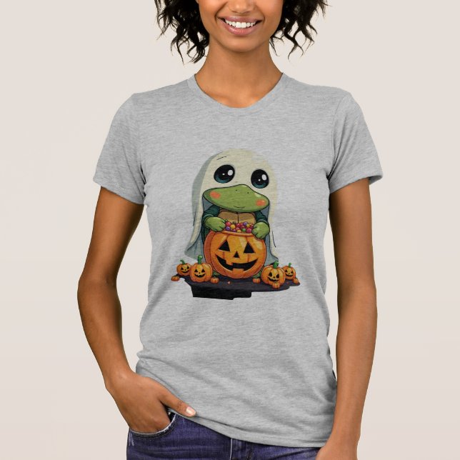 Camiseta Tartaruga Fantasma de Halloween Fofa com Doce (5) (Frente)