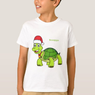 Camiseta Tartaruga feliz bonita vestindo chapéu de Papai No