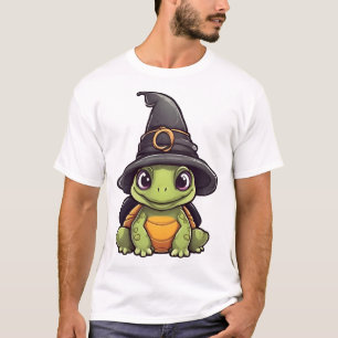 Camiseta Tartaruga fofa de Halloween com um chapéu de bruxa