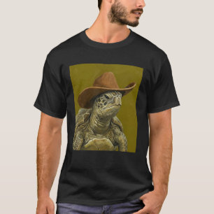 Camiseta Tartaruga Fofa Vestindo um Chapéu de Cowboy