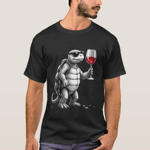 Camiseta tartaruga legal bebendo vinho tinto impressão de a