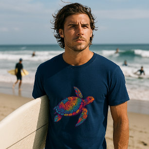 Camiseta Tartaruga Marinha Arte Psicodélica Retro