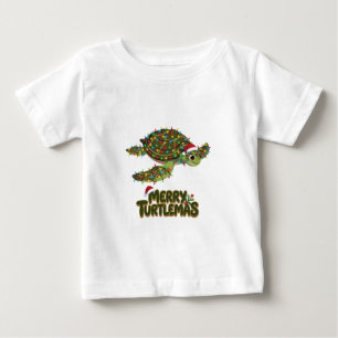 Camiseta Tartaruga Marinha Chapéu do Papai Noel Luzes de Na