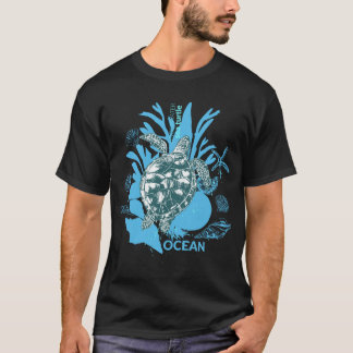 Camiseta Tartaruga marinha com conchas e vintage marinho