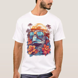 Camiseta Tartaruga marinha com óculos de sol na praia Cópia