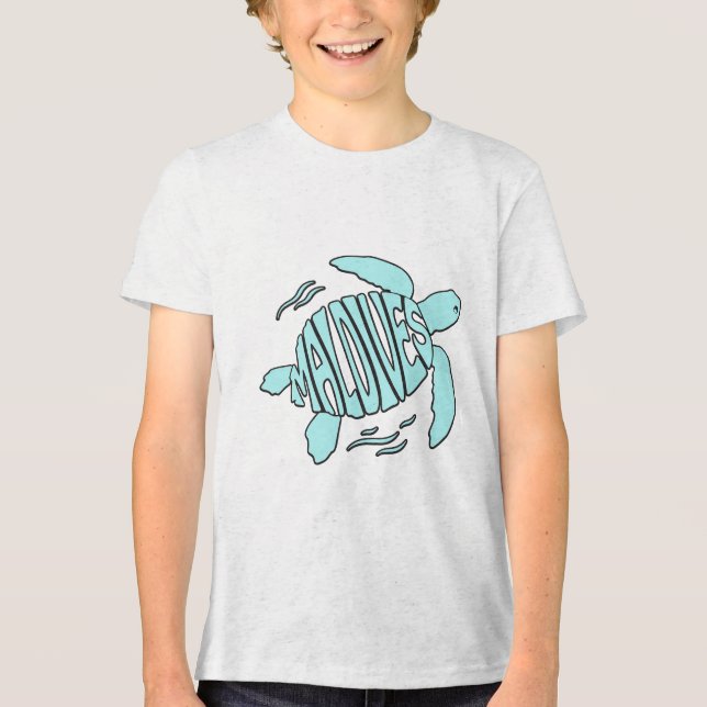 Camiseta Tartaruga Marinha das Maldivas - Tipografia Azul T (Frente)