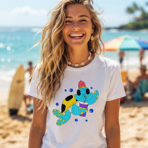 Camiseta Tartaruga Marinha Excêntrica e Divertida bebendo l