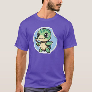 Camiseta Tartaruga Marinha Fofa Com Pincel Artista Kawaii A