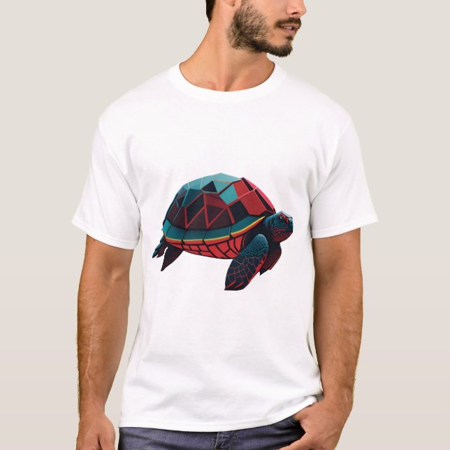 Camiseta Tartaruga Marinha Geométrica Vermelha (Frente)