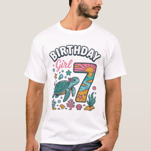 Camiseta Tartaruga Marinha Menina de Aniversário 7º Anivers
