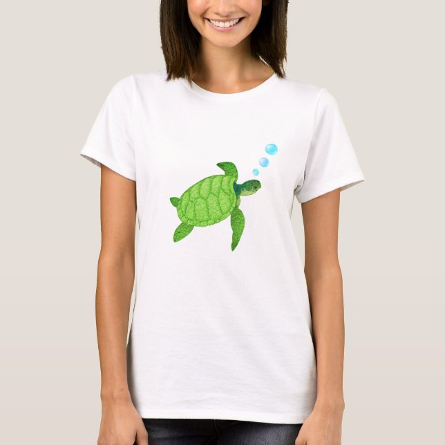 Camiseta Tartaruga marinha nadando verde (Frente)