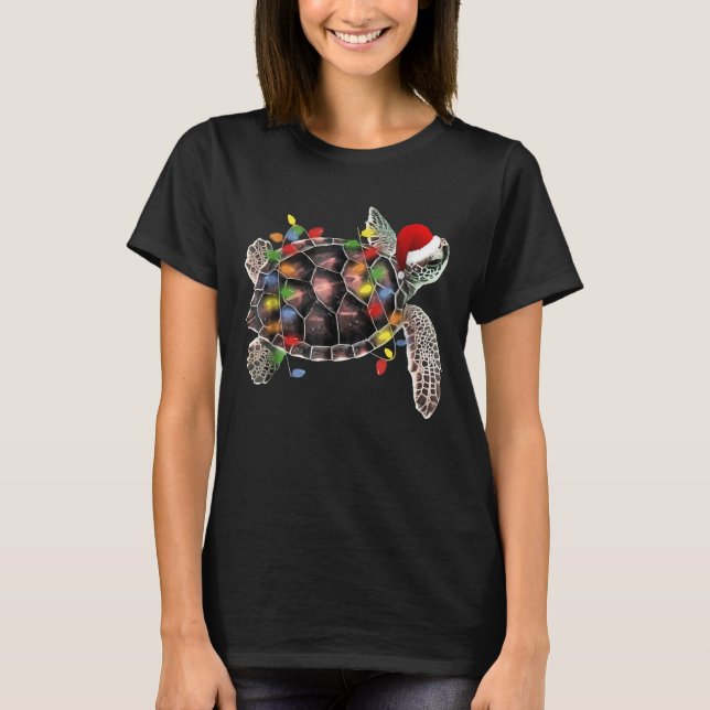 Camiseta Tartaruga marinha Vestindo Papai Noel Feliz Natal (Frente)