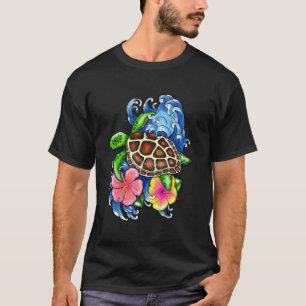 Camiseta Tartaruga Marítima E Hibiscus