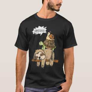 Camiseta Tartaruga Montando Uma Preguiça Whee Preguiça Engr