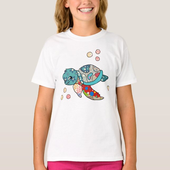 Camiseta tartaruga multicolor de água (Frente)