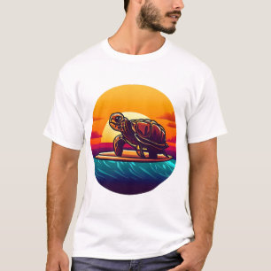 Camiseta Tartaruga na Prancha ao Pôr do Sol