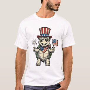Camiseta Tartaruga Patriótica Gráfico de Gravura Vintage pa