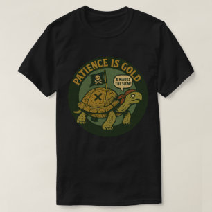 Camiseta Tartaruga Pirata Divertida Paciência Ouro