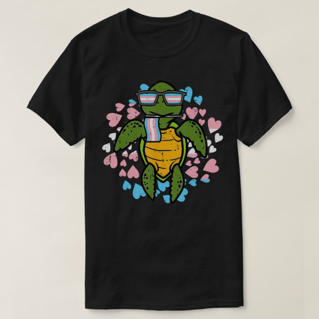 Camiseta Tartaruga Transgênero Óculos Solares Sinalizador T (Frente do Design)