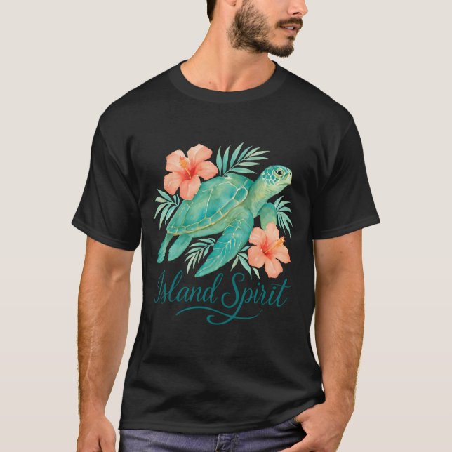 Camiseta Tartaruga tropical com Hibiscus e Foliage (Frente)