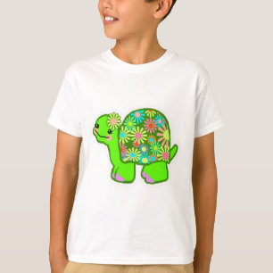 Camiseta Tartaruga verde bonito com escudo retro da flor -