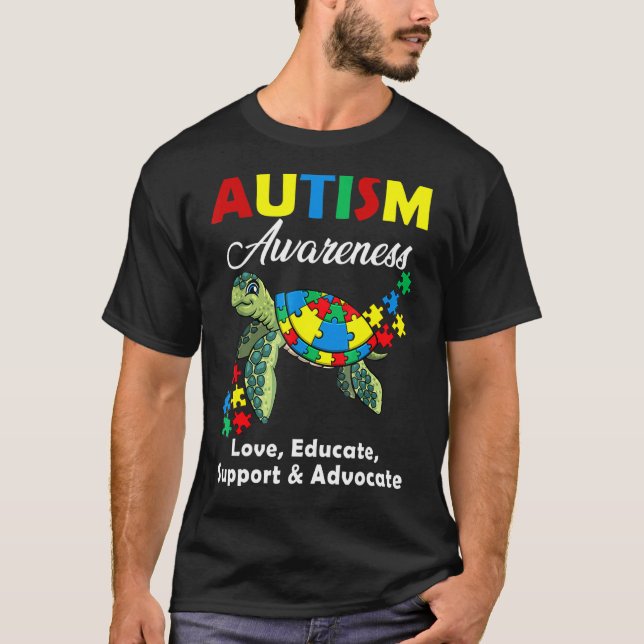 Camiseta Tartarugas de Conscientização do Autismo Quebra-ca (Frente)