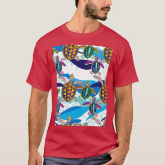 Camiseta Tartarugas No Padrão 1 De Ondas De Abstrato