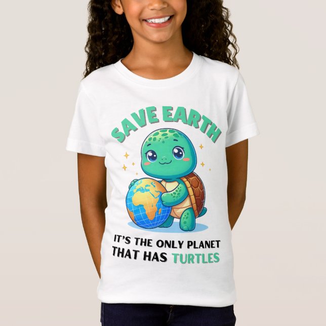 Camiseta tartarugas salvam a Terra É o único planeta que te (Frente)