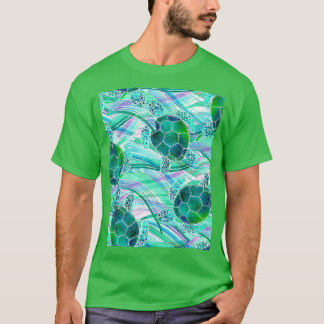 Camiseta Tartarugas Verdes No Padrão De Ondas De Abstrato