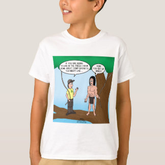 Camiseta Tarzan aprende sobre dispositivos do acampamento