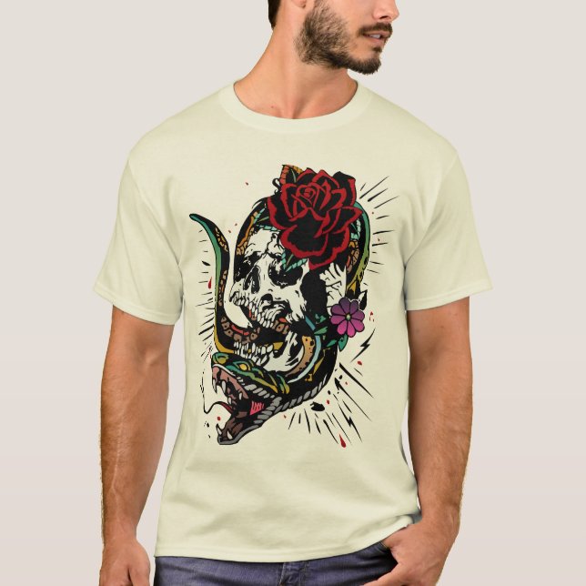 Camiseta tattoo cobra serpent tete de mort crane old school (Frente)
