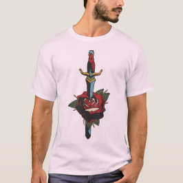 Camiseta tattoo dague transperce rose fleur old school tatt