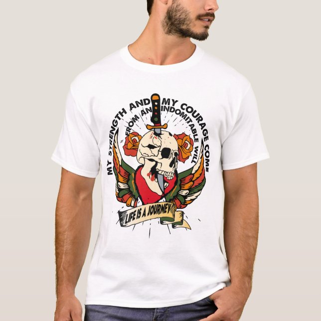 Camiseta tattoo strenght and courage  aile tête de mort cra (Frente)
