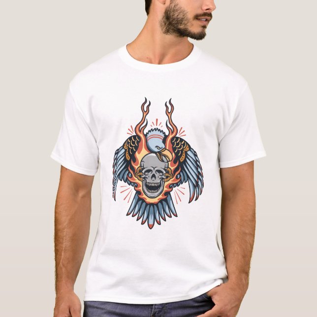 Camiseta Tatuagem antiga do crânio empoeirado (Frente)