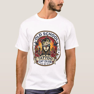 Camiseta Tatuagem Antiga Escola Gato Gatinho Fofo Design - 
