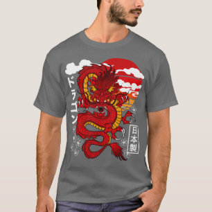 Camiseta Tatuagem Asiática do Dragão Vermelho Japonês Inspi
