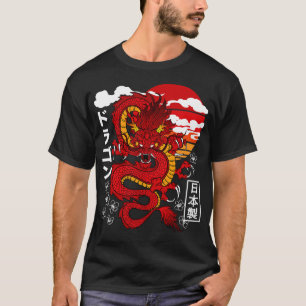 Camiseta Tatuagem Asiática do Dragão Vermelho Japonês Inspi
