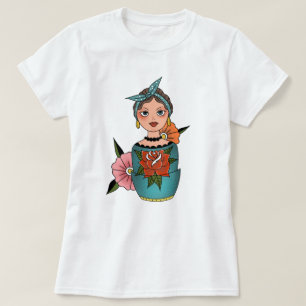 Camiseta Tatuagem da boneca de aninhamento retrô