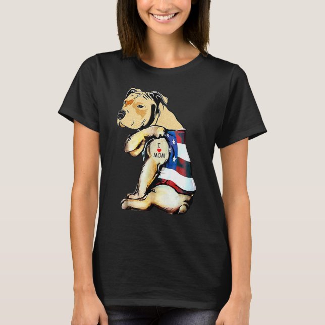Camiseta Tatuagem de cachorro Pitbull da moda Eu amo a mãe  (Frente)