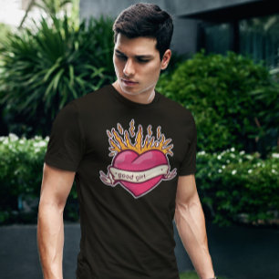Camiseta Tatuagem de Coração em Fogo