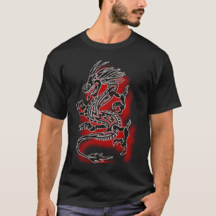 Camiseta Tatuagem de dragão negro com sombra vermelha
