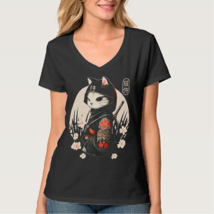 Camiseta Tatuagem de gato Samurai japonês, gato Ninja