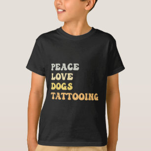 Camiseta Tatuagem de Paz Amor Cachorros Engraçado Retro 