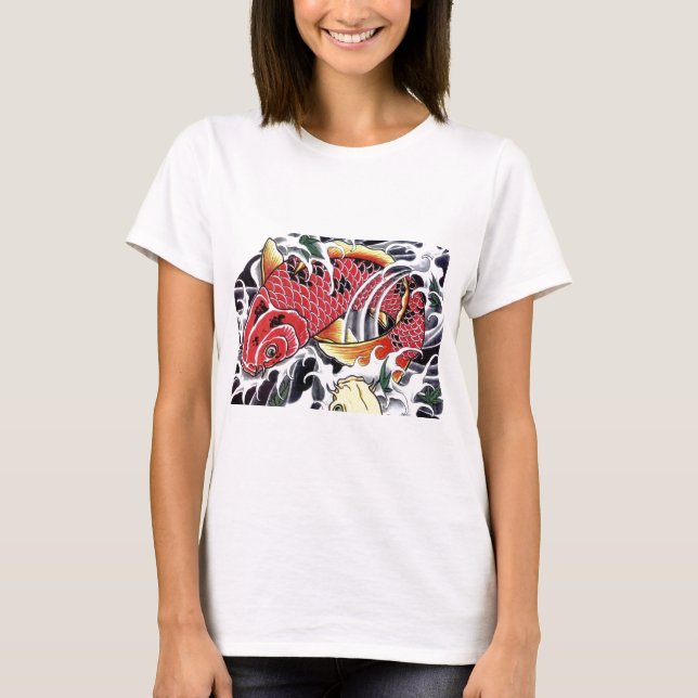 Camiseta Tatuagem de Peixe Koi Japonês (Frente)