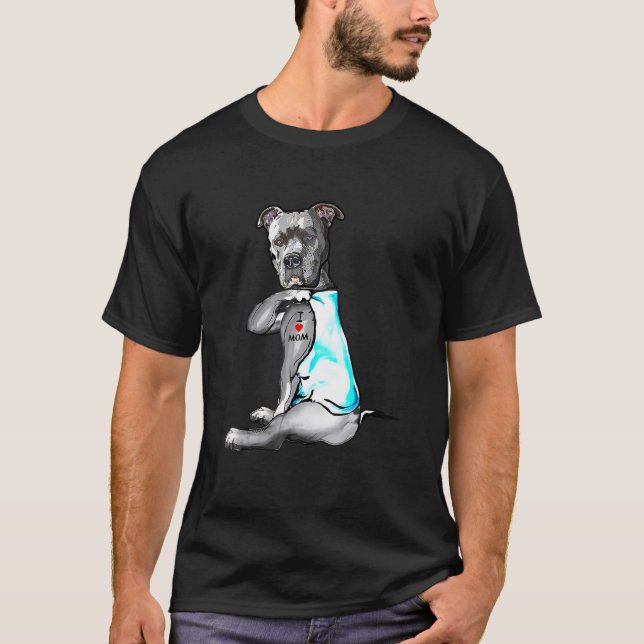 Camiseta Tatuagem de Pitbull Eu Amo Mãe (Frente)